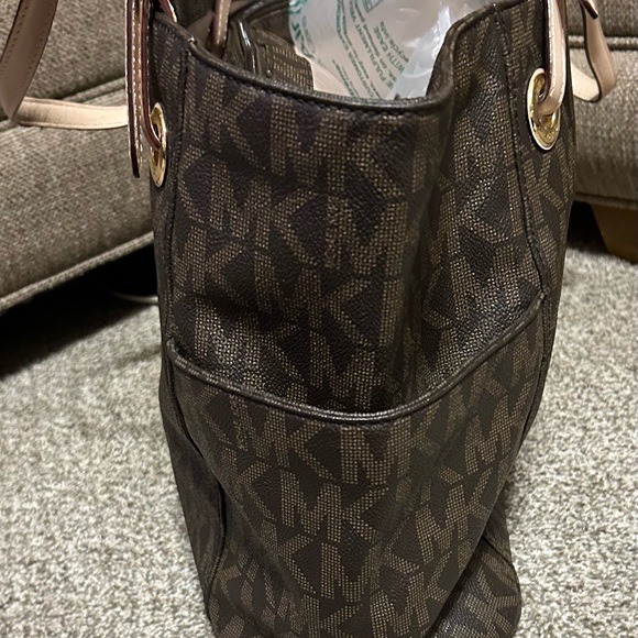 Michael Kors Brown Tote with Monogram Pattern and Gold Accents - Picture 3 of 14